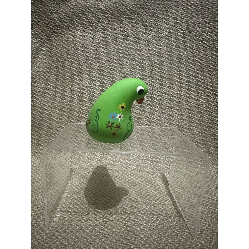 Vintage Hand Painted Pottery Green Bird Artist Signed By Gloria A Dios Panama